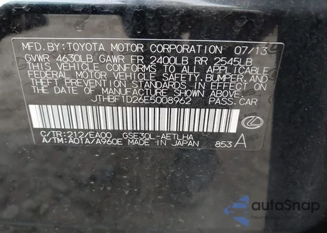 2014 Lexus Is 250 from USA, damaged, VIN JTHBF1D26E5008962